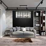 Люстра подвесная овальная со стеклянными прозрачными трубками и металлическим каркасом черного цвета Nembus варинант исполнения - 6 | Loft Concept в Челябинске