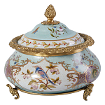 Шкатулка с крышкой из голубого фарфора с риунком птиц и цветов Blue Garden варинант исполнения - 1 | Loft Concept в Челябинске