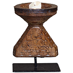 Подсвечник из массива тика на металлической подставке Wooden Carved Candlestick варинант исполнения - 1 | Loft Concept в Челябинске