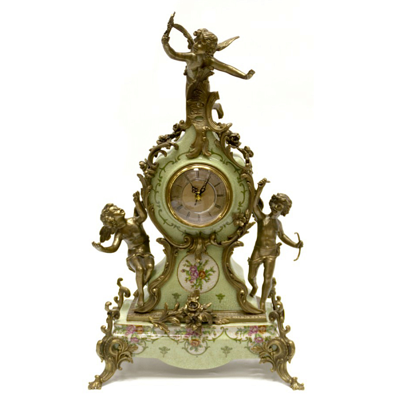 Часы Three Angels & Floral Ornament Зеленый шалфей Бронза Часы Three Angels & Floral Ornament Зеленый шалфей Бронза в Челябинске | Loft Concept