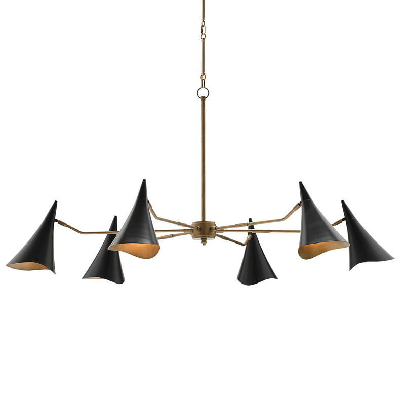 Люстра с 6-ю черными конусообразными плафонами Contrasting Lamps Черный Латунь Люстра с 6-ю черными конусообразными плафонами Contrasting Lamps Черный Латунь в Челябинске | Loft Concept