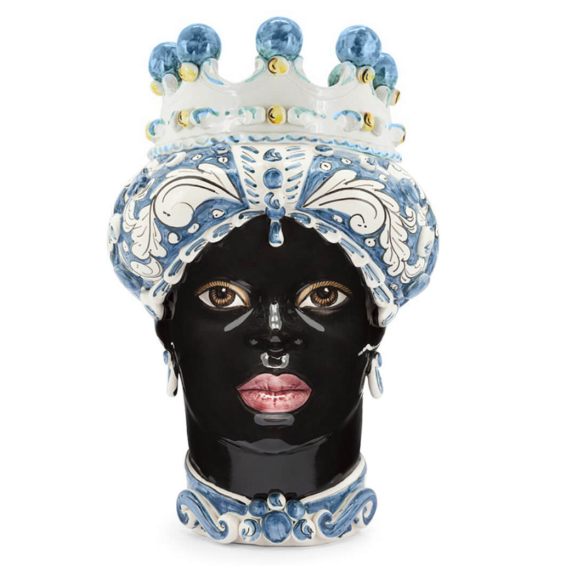 Ваза VASE MORO LADY ORNATE H41 blue Синий Черный Ваза VASE MORO LADY ORNATE H41 blue Синий Черный в Челябинске | Loft Concept