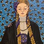 Панно ручная вышивка бисером Портрет девушки в голубых тонах варинант исполнения - 2 | Loft Concept в Челябинске