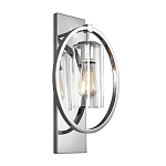 Бра цвета хром с круглой рамой и цилиндрическим прозрачным стеклянным плафоном на прямоугольном основании Feiss варинант исполнения - 1 | Loft Concept в Челябинске