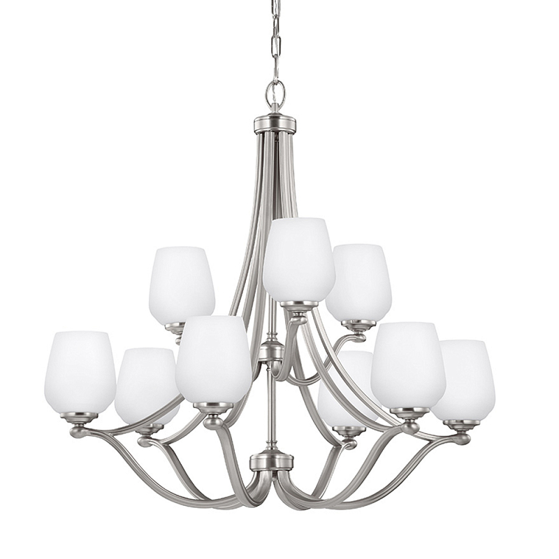 Люстра двухъярусная с белыми матовыми стеклянными плафонами в форме винных бокалов Feiss Никель Белый в Челябинске | Loft Concept 