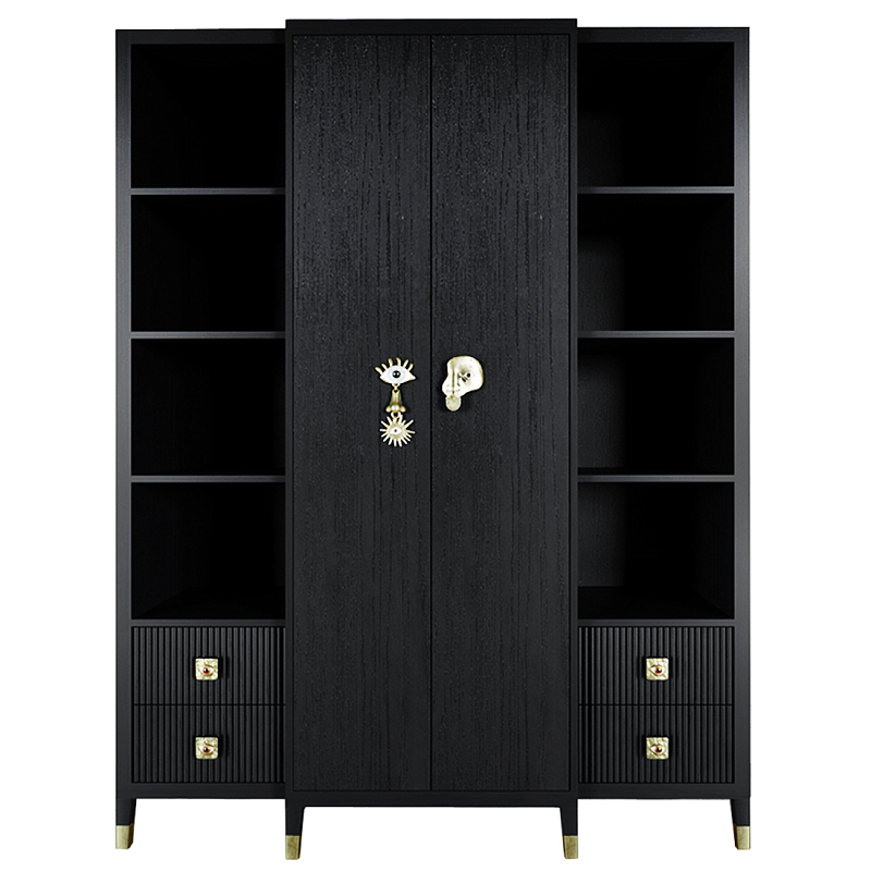 Большой шкаф с витриной Elsa Dreams Black Черный Золотой в Челябинске | Loft Concept 