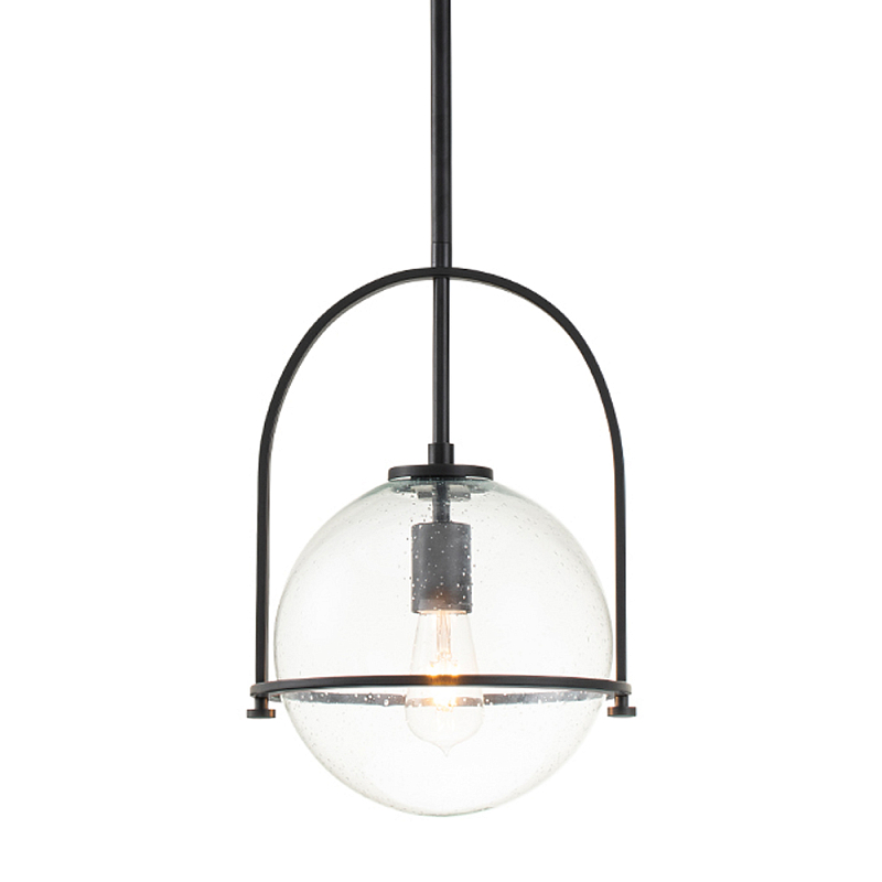 Подвесной светильник с прозрачным плафоном в форме шара в арочной подвеске Hinkley Латунь Прозрачное Стекло Черный Никель в Челябинске | Loft Concept 