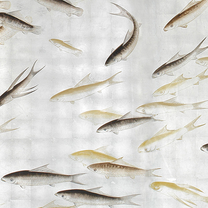 Обои ручная роспись Fishes Amber on Real Silver gilded silk Обои ручная роспись Fishes Amber on Real Silver gilded silk в Челябинске | Loft Concept