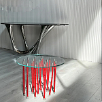 Дизайнерский журнальный стол с круглой прозрачной столешницей и основанием в виде красных металлических тросов Wires варинант исполнения - 2 | Loft Concept в Челябинске