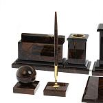 Настольный письменный набор с часами из природного камня обсидиана  Gift for Manager варинант исполнения - 4 | Loft Concept в Челябинске