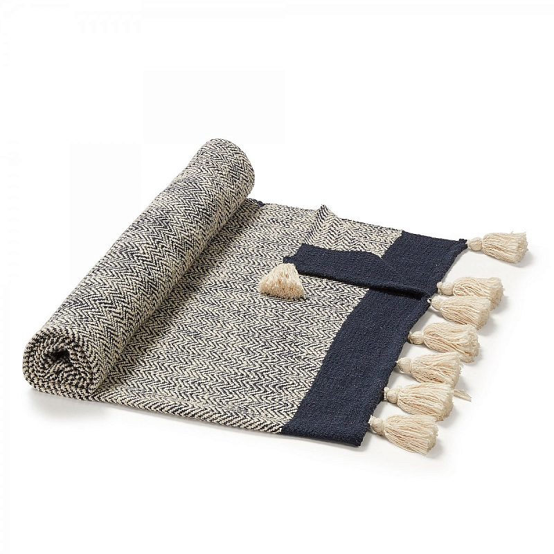 Плед Plaid Chevron Tassels Бежевый Синий Плед Plaid Chevron Tassels Бежевый Синий в Челябинске | Loft Concept