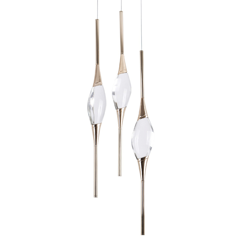 Подвесной светильник с 3-мя хрустальными плафонами Renee Golden Glass Drops Trio Light Золотой Прозрачное Стекло Подвесной светильник с 3-мя хрустальными плафонами Renee Golden Glass Drops Trio Light Золотой Прозрачное Стекло в Челябинске | Loft Concept
