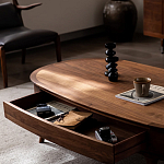 Кофейный стол овальный из дерева с 2-мя ящиками Coffee Walnut Table варинант исполнения - 7 | Loft Concept в Челябинске