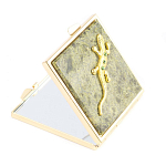 Зеркало двухстороннее квадратное из натурального камня Змеевик с декоративной вставкой в виде ящерицы Gold Stone Mirrors варинант исполнения - 1 | Loft Concept в Челябинске