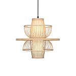 Подвесной светильник фигурный из деревянных прутьев с плафоном из натуральной ткани Light Inside the Cell варинант исполнения - 2 | Loft Concept в Челябинске