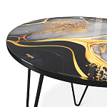 Стол журнальный с круглой столешницей из стекла Gold and Black Marble варинант исполнения - 3 | Loft Concept в Челябинске