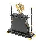 Часы настольные с Гербом России и 2-мя шариковыми ручками в комплекте Stone Clock варинант исполнения - 7 | Loft Concept в Челябинске