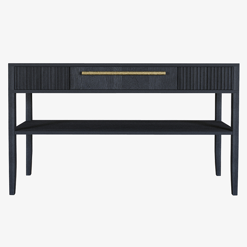 Дизайнерская Консоль с полкой и ящиком Primo Черный дуб Черный Золотой в Челябинске | Loft Concept 