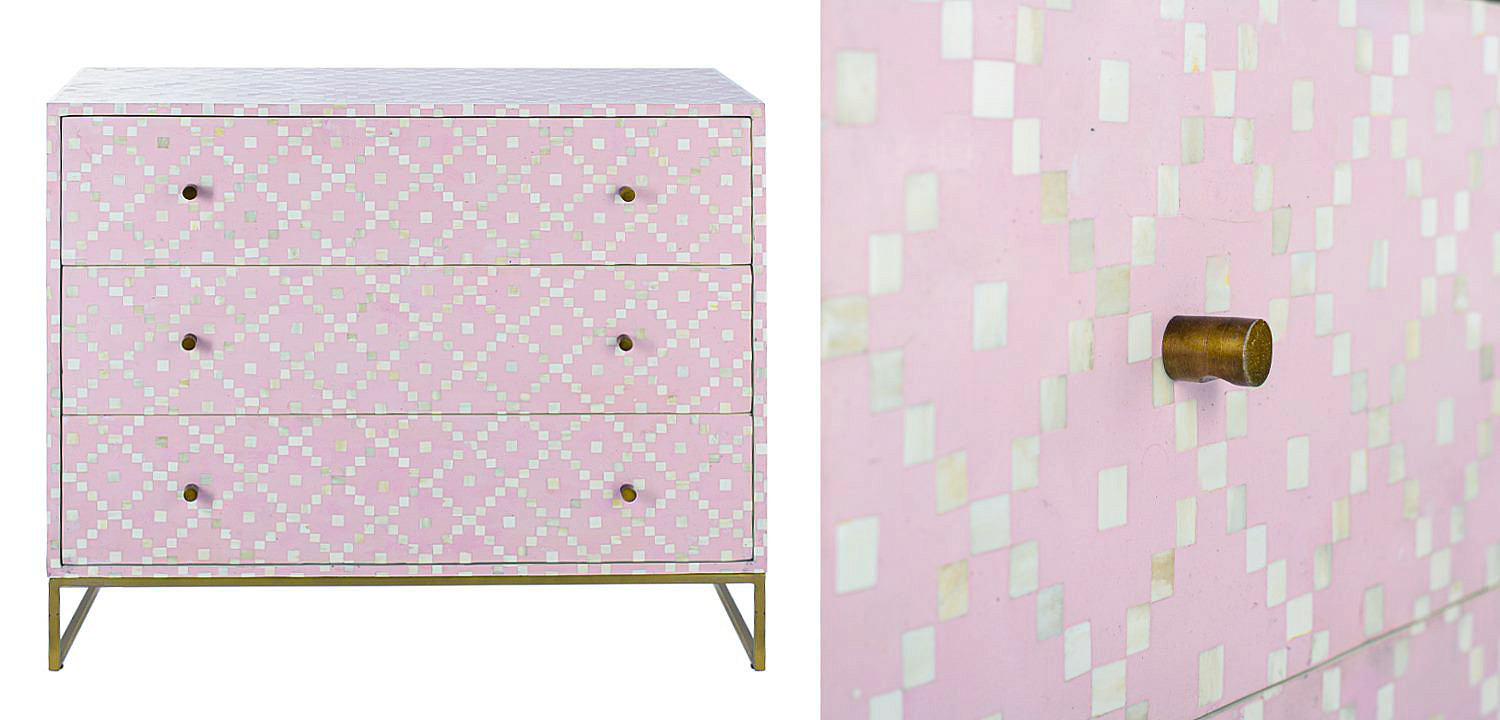Комод инкрустация костью Pink Indian Bone Inlay 3 drawer Розовый Комод инкрустация костью Pink Indian Bone Inlay 3 drawer Розовый - Loft-Concept в Челябинске