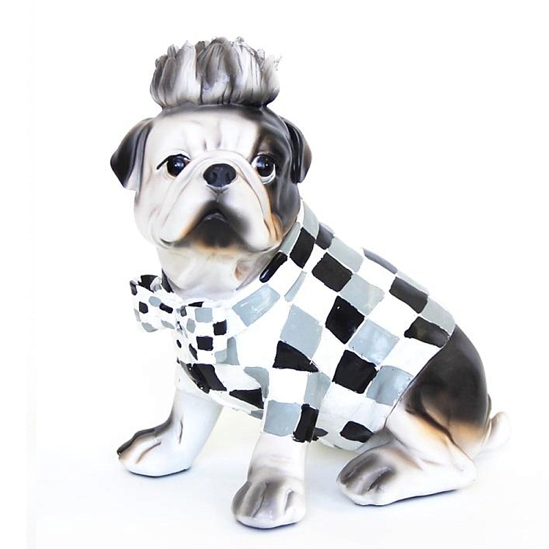Статуэтка собака в клетчатой куртке Fashionable Dogs Cell Серый Белый Голубой Статуэтка собака в клетчатой куртке Fashionable Dogs Cell Серый Белый Голубой в Челябинске | Loft Concept