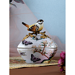 Шкатулка фиолетового цвета с рисунком бабочек и крышкой с фигуркой птицы на ветке Eden Garden варинант исполнения - 8 | Loft Concept в Челябинске