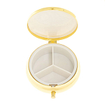 Таблетница карманная круглая с 3-мя отделениями с зеркалом и накладкой из натурального камня Соколиный глаз Gold Stone Pillboxes варинант исполнения - 3 | Loft Concept в Челябинске