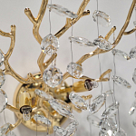 Бра золотого цвета с декоративными ветвями и прозрачными подвесками в форме листьев Droplet Chandelier варинант исполнения - 4 | Loft Concept в Челябинске