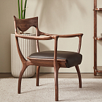 Стул деревянный с мягким сиденьем из коричневой натуральной кожи Moon Walnut Furniture варинант исполнения - 11 | Loft Concept в Челябинске