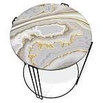 Стол журнальный круглый с серой столешницей из стекла на 4-х черных ножках Gray and Gold Marble варинант исполнения - 2 | Loft Concept в Челябинске