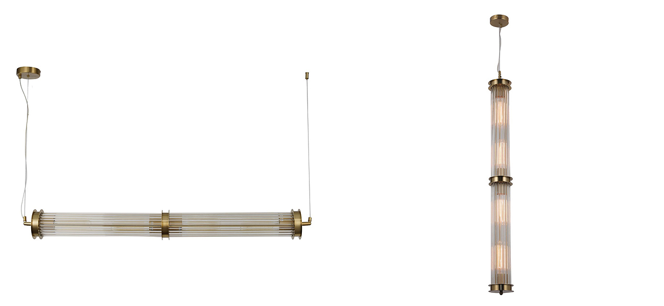 Люстра с рифленым плафоном Glass Tube Brass Люстра с рифленым плафоном Glass Tube Brass - Loft-Concept в Челябинске