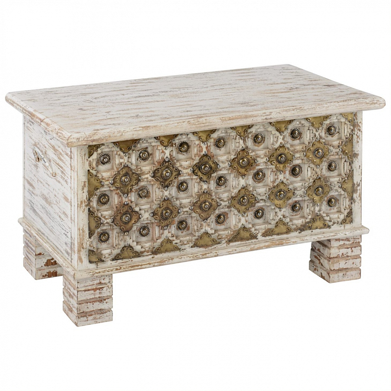 Сундук Antique Indian chest with pearls Кремовый Винтажная латунь Сундук Antique Indian chest with pearls Кремовый Винтажная латунь в Челябинске | Loft Concept