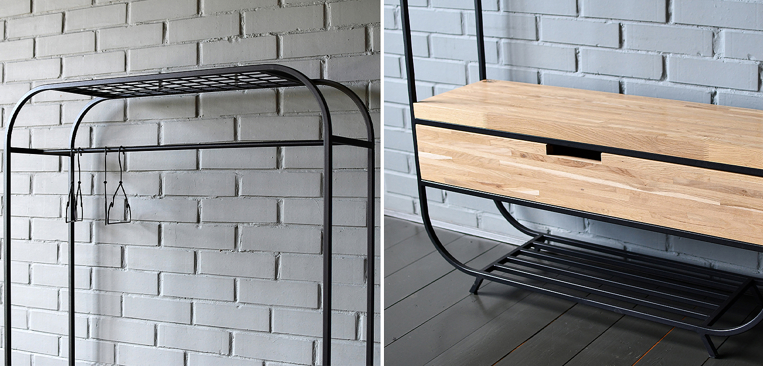 Рейл с выдвижным ящиком Ewing Industrial Metal Rust Clothes Rail Рейл с выдвижным ящиком Ewing Industrial Metal Rust Clothes Rail - Loft-Concept в Челябинске
