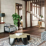 Дизайнерский журнальный стол округлой формы чёрный с золотой столешницей Fufem варинант исполнения - 3 | Loft Concept в Челябинске