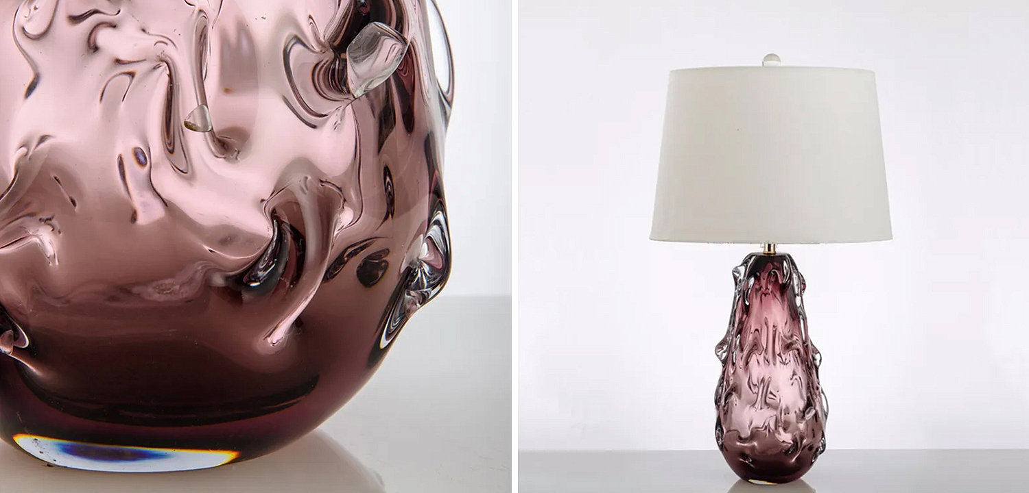 Настольная лампа с абажуром Bellamy Molten Glass Table Lamp Розовое стекло Настольная лампа с абажуром Bellamy Molten Glass Table Lamp Розовое стекло - Loft-Concept в Челябинске