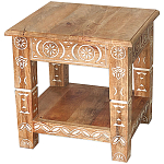 Кофейный стол из массива манго с резьбой Vallez Grey Mango Coffee Table варинант исполнения - 1 | Loft Concept в Челябинске