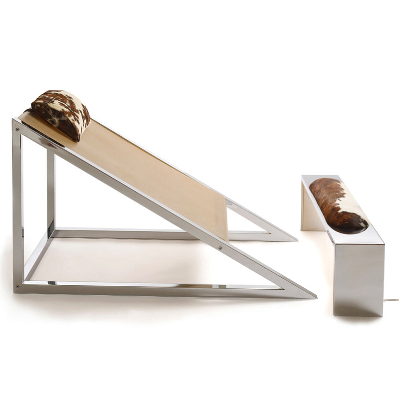 Дизайнерское кресло на металлическом каркасе с подставкой для ног Poltronova Mies Armchair Коричневый Песочный Хром Дизайнерское кресло на металлическом каркасе с подставкой для ног Poltronova Mies Armchair Коричневый Песочный Хром в Челябинске | Loft Concept