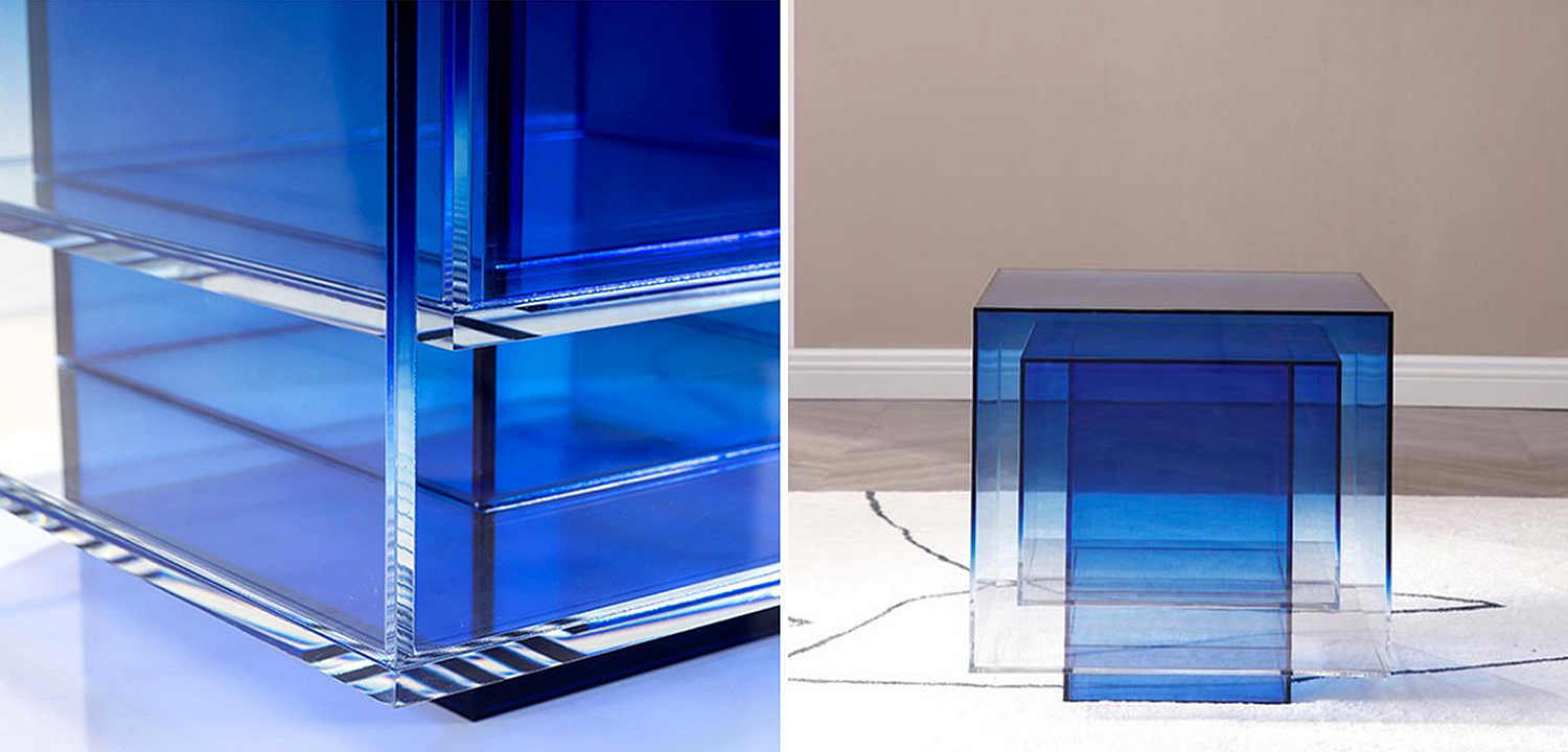 Дизайнерский журнальный стол Glass Square Синий studio BUZAO Дизайнерский журнальный стол Glass Square Синий studio BUZAO - Loft-Concept в Челябинске