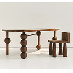 Обеденный стол деревянный с круглыми декоративными элементами на ножках Koko варинант исполнения - 5 | Loft Concept в Челябинске