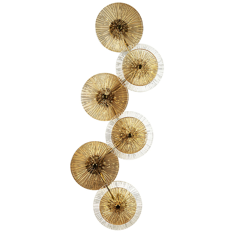 Бра с 6-ю плафонами в форме диска из рельефного коричневого стекла Decorative Six Glass Discs Wall Lamp Прозрачный Латунь Светло-коричневый Бра с 6-ю плафонами в форме диска из рельефного коричневого стекла Decorative Six Glass Discs Wall Lamp Прозрачный Латунь Светло-коричневый в Челябинске | Loft Concept