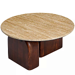 Кофейный столик с круглой столешницей на 2-х массивных деревянных ножках Tandem Travertine and Wood варинант исполнения - 2 | Loft Concept в Челябинске