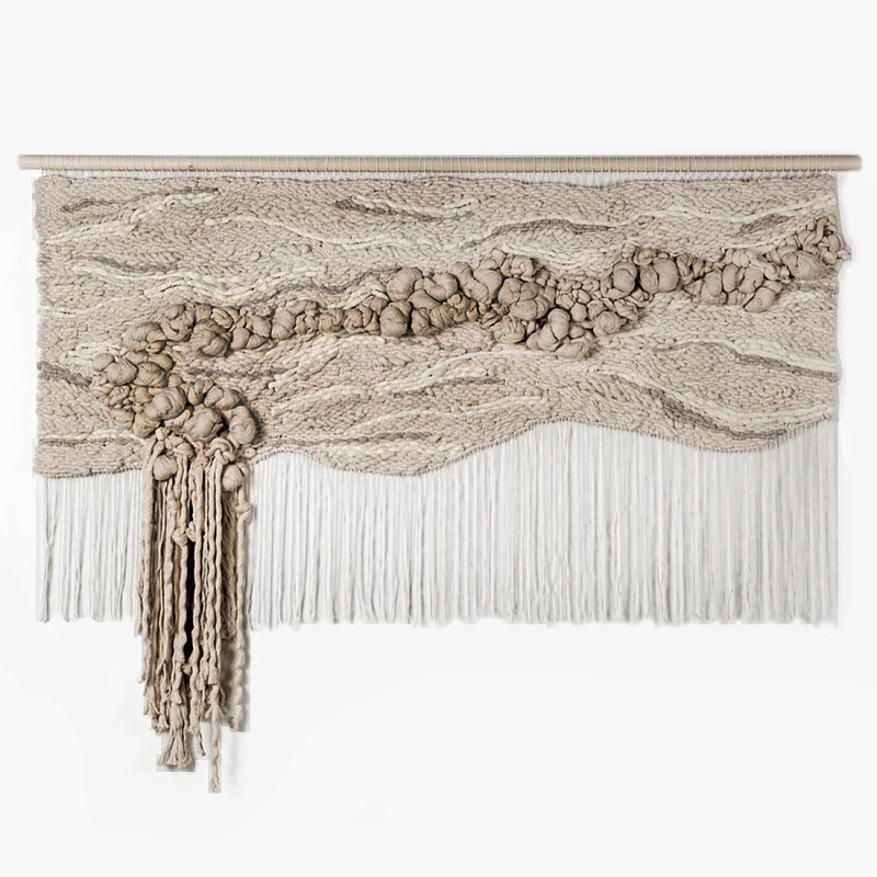 Современное Текстильное Панно "Река и Камни"  Бежевый в Челябинске | Loft Concept 