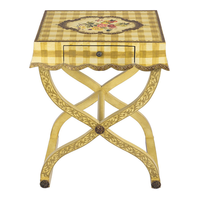 Приставной столик с ящиком в стиле ретро Vintage Rustic Tablecloth Желтый Мульти в Челябинске | Loft Concept 