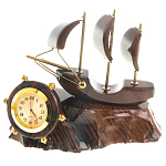 Часы настольные в виде парусника из натурального камня Обсидиан Sailboat Stone Clock варинант исполнения - 1 | Loft Concept в Челябинске