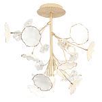 Потолочный светильник с золотыми ветвями и белыми лепестками на круглом рельефном основании Wintery flovers варинант исполнения - 1 | Loft Concept в Челябинске