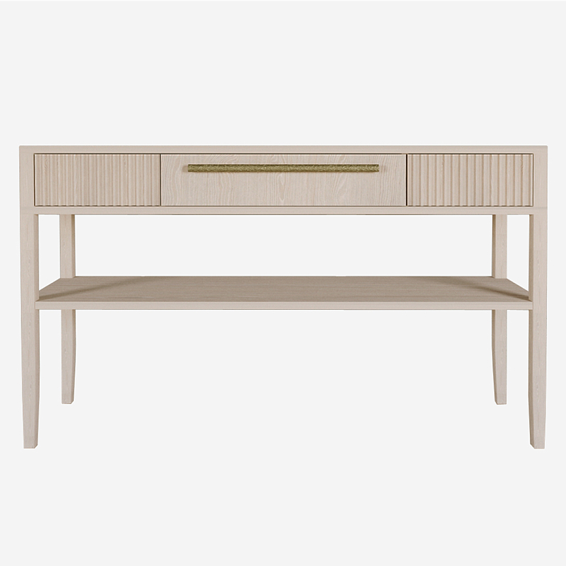 Дизайнерская Консоль с полкой и ящиком Primo Светлый дуб Древесина Золотой в Челябинске | Loft Concept 