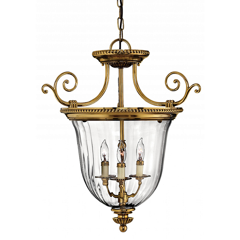Люстра подвесная цвета латунь с прозрачным стеклянным плафоном и тремя лампами в классическом стиле на цепи Hinkley Латунь Прозрачное Стекло в Челябинске | Loft Concept 