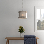 Подвесной светильник в виде барабана с тканевым абажуром и металлическим каркасом Warm Glow варинант исполнения - 4 | Loft Concept в Челябинске