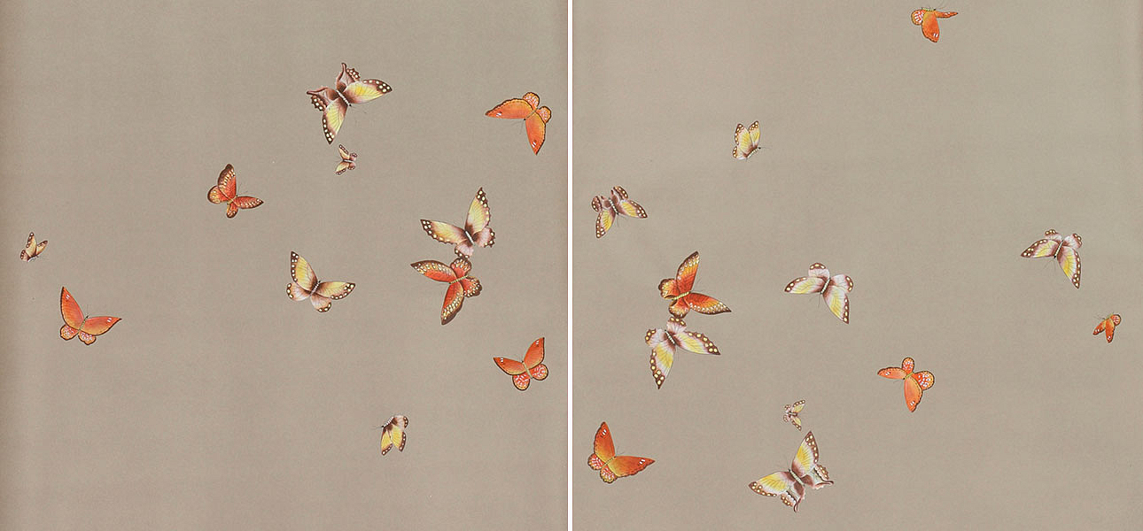 Обои ручная роспись Butterflies Echo on dyed paper Обои ручная роспись Butterflies Echo on dyed paper - Loft-Concept в Челябинске