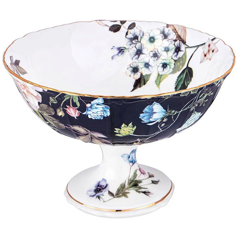 Ваза фарфоровая на ножке с рисунком цветов Garden Whisper Porcelain Set Белый Темно-синий Мульти Ваза фарфоровая на ножке с рисунком цветов Garden Whisper Porcelain Set Белый Темно-синий Мульти в Челябинске | Loft Concept
