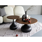 Столик журнальный с круглой деревянной столешницей на черном фактурном основании Bourgeon варинант исполнения - 5 | Loft Concept в Челябинске